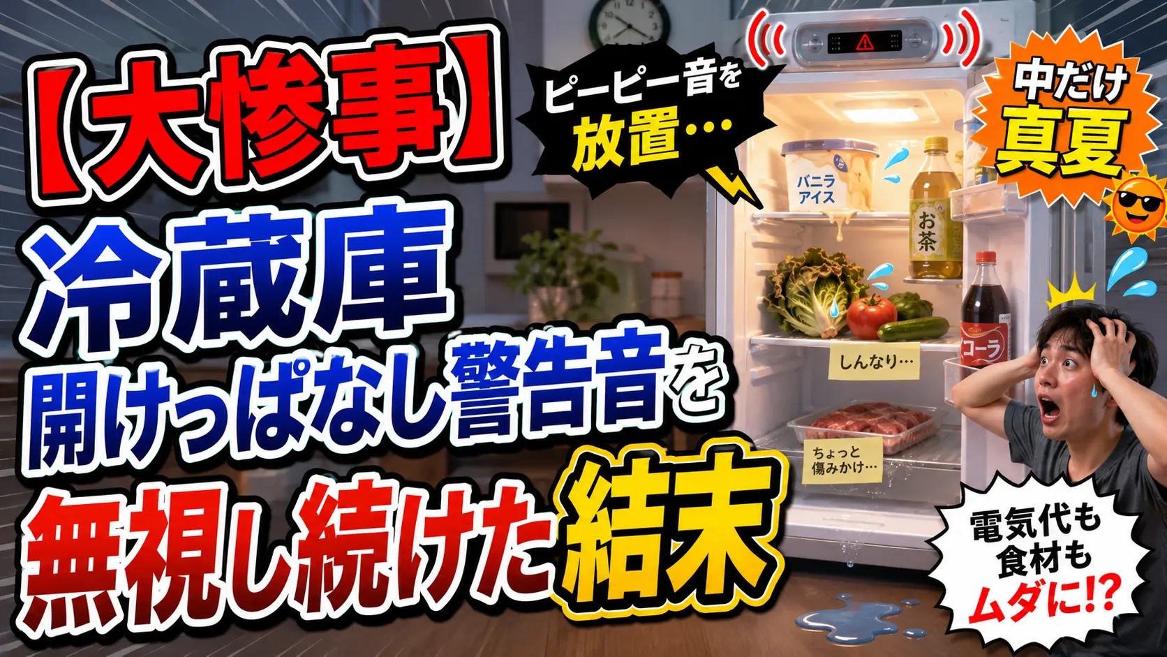 【大惨事】冷蔵庫の「開けっぱなし警告音」を無視し続けた結末
