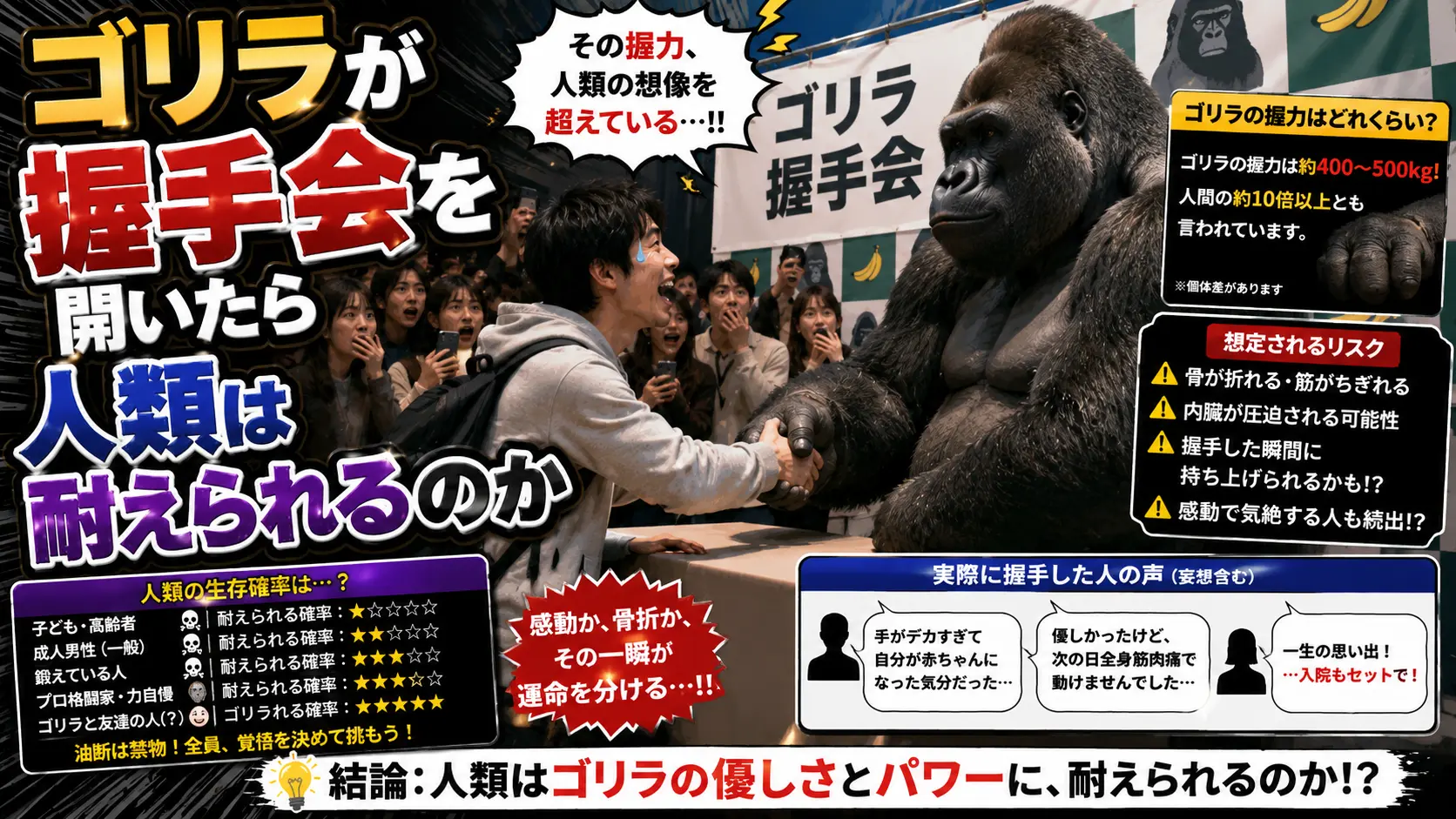 【ネタ】ゴリラが握手会を開いたら人類は耐えられるのか