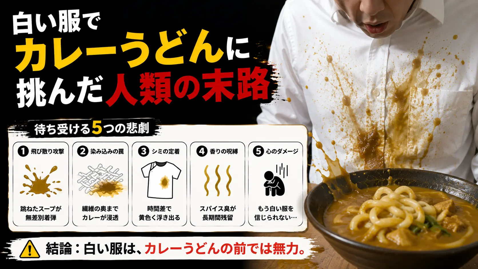 【大惨事】白い服でカレーうどんに挑んだ人類の末路