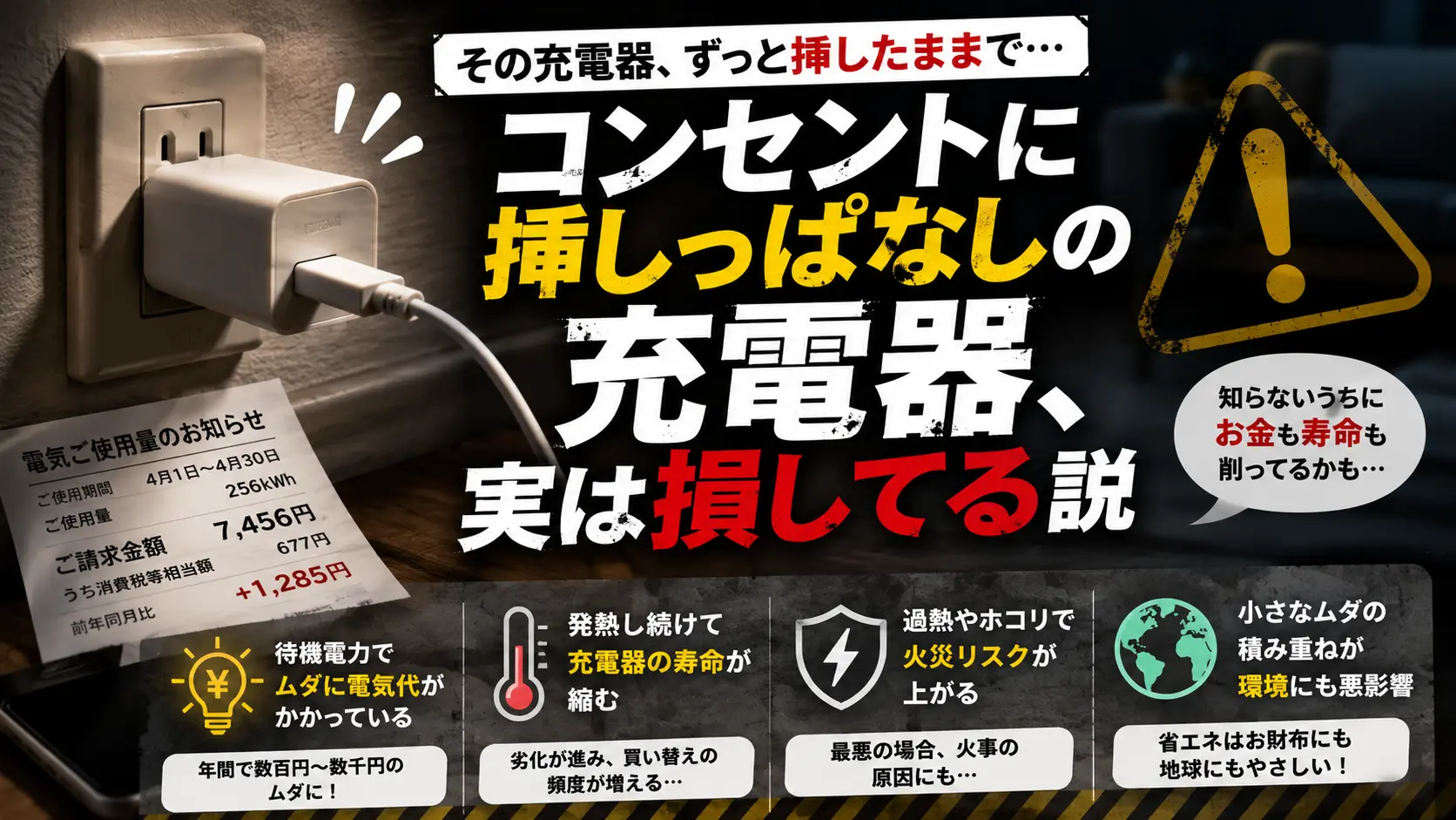 【注意喚起】コンセントに挿しっぱなしの充電器、実は損してる説